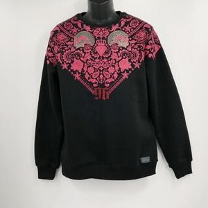 NEW AfterMath Men's Size Large Black & Red Studded Skull Paisley Sweatshirt